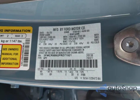 2023 Ford Bronco Sport Big Bend from USA, damaged, VIN 3FMCR9B62PRD71921